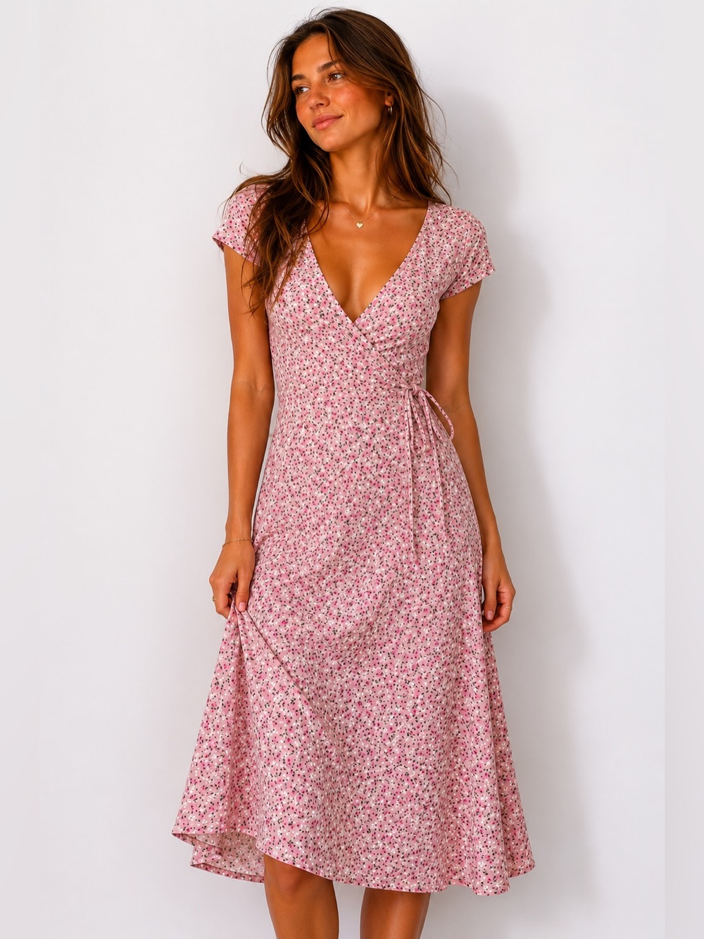 Brandy Melville Pink Floral Wrap Midi Dress Soft Girl Coquette